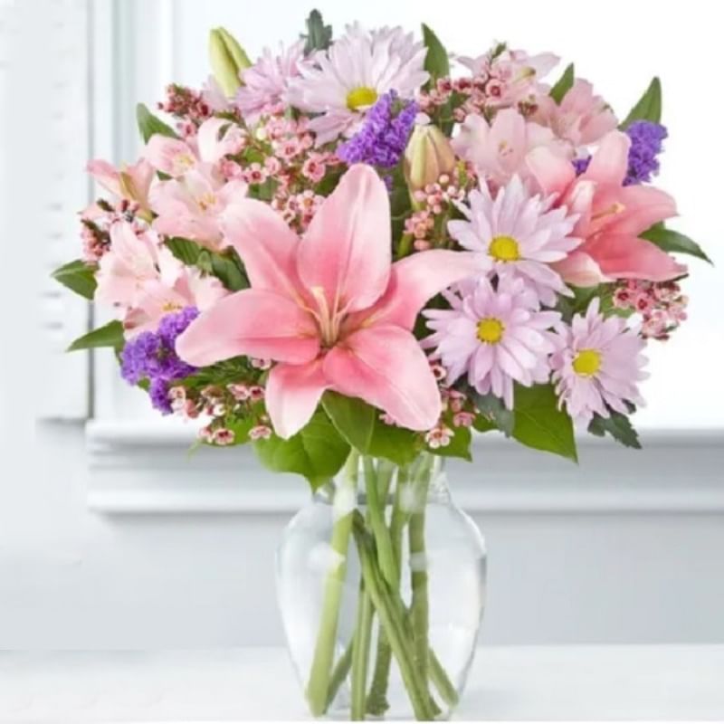 Pretty Pink Floral Glass Vase