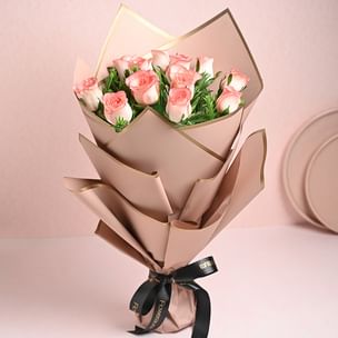Exquisite Bouquet of 12 Pink Roses